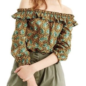 J. Crew Elephant Print Off the Shoulder Ruffle Top